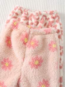 Cozy Pixies Conjunto de 2 piezas para niña bebé: top de otoño de manga larga con cuello redondo, estampado de leopardo, forro polar grueso y pantalones largos de cintura elástica - Rosa - Ver 5