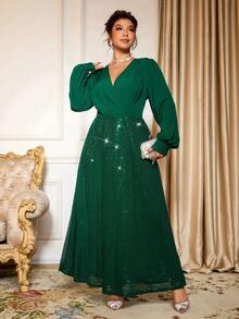 Cravure Váy ngắn dự tiệc đính hôn/sinh nhật cỡ lớn dành cho nữ, thiết kế sang trọng, thanh lịch với chi tiết trang trí ở eo - màu xanh lá - Xem 2