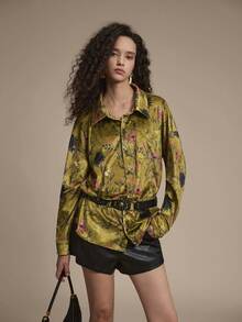 SHEIN Unity 优雅花卉印花黄色长袖女式衬衫 - 黃色 - 查看 1