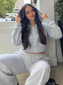 NegzBox Y2k Zip Up Crop Hoodie In Fall/Winter - Grey - View 1