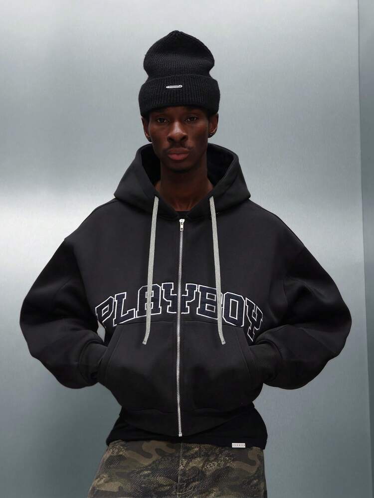 PLAYBOY X SUMWON Crop Fit Full Zip Hoodie With Drawstring