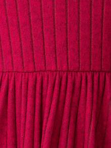 Glamorique Kids Vestido de manga larga con cuello de barco en rojo vintage para niñas, con textura acanalada elegante y decoración de dobladillo con cuentas, adecuado para Navidad, fiestas, otoño/invierno - Burdeos - Ver 4