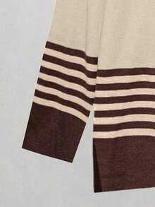 Linhara بيجامة شتوية من ملابس علوية كم طويل رقبة عالية مطبوع بشريط وبنطلون خصر مطاطي أحادي اللون،مقاس كبير - متعدد الألوان - مشاهدة 4