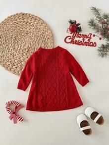 SHEIN Robe en tricot de couleur unie décontractée pour nouveau-né, automne/hiver - Rouge - Voir 2