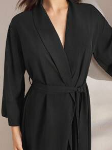 Ocili 柔软、宽松、舒适的棉质女士休闲长袍，别致的秋季轻松舒适秋季睡眠、秋季、舒适服装 - 黑色 - 查看 6