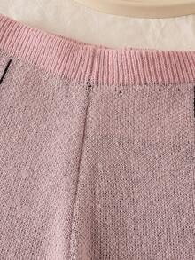 Genkimix Kids 秋冬季女童毛衣套装（两件套），可爱彼得潘领蝴蝶结针织套头毛衣，直筒开衩裤 - 粉色 - 查看 5