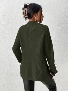 SHEIN Frenchy Half Zip Drop Shoulder Grain Sweater In Fall/Winter Casual Green Christmas,Sweaters For Women - Dark Green - View 2