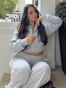 NegzBox Y2k Zip Up Crop Hoodie In Fall/Winter - Grey - View 4