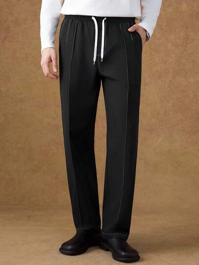 Core Aspect Men's Casual Suit Style Comfortable Business Straight Leg Pants, Versatile All-Season Trousers, Unisex Couple Matching Men Black Sweat Pants Men Drawstring Pants Manfinity Men Pants Mens Wide Leg Side Stripe Gym Pants