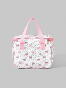 ROMWE Kawaii 1 Túi đựng đồ ăn trưa giữ nhiệt dễ thương có họa tiết nơ chấm bi màu hồng dung tích lớn - Hồng - Xem 3