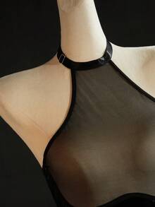 SpicyHot Body de mujer con parches de malla transparente y espalda descubierta - Negro - Ver 4