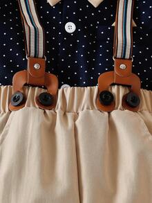 SHEIN Conjunto de Roupa de Cavalheiro para Bebê Menino com Camisa Estampada de Bolinhas e Calça com Suspensório