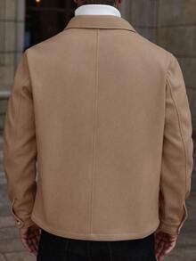 Manfinity CasualCool 男士纯色长袖拉链领口袋休闲外套，秋冬短款男士休闲外套，浅棕色 - 卡其色 - 查看 2