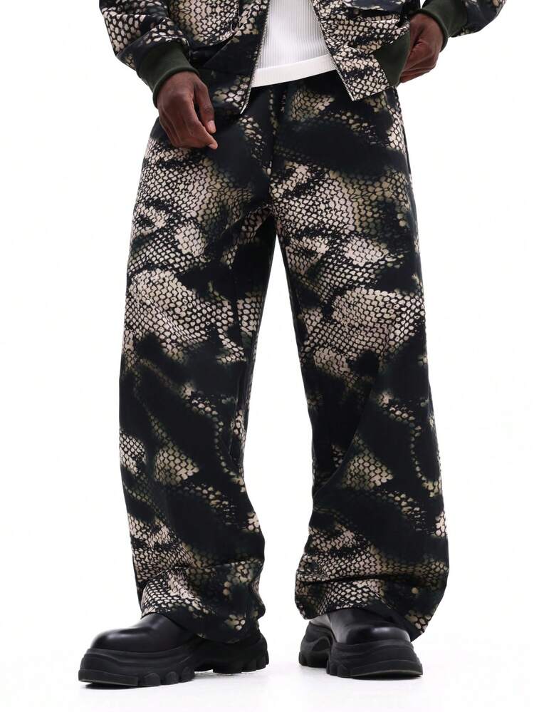 Printed Wide Leg Joggers With Snake Pattern