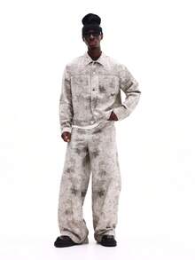 SUMWON Boxy Fit Twill Jacket With Textured Effect And Button Closure For Casual Streetwear - Apricot - View 5