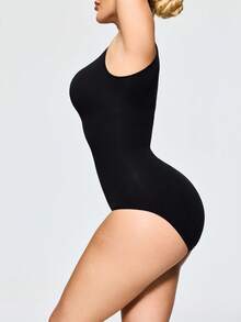 SHAPORA Women's Shapewear Bodysuit With Round Collar And Ruched Seams - Black - View 3