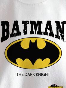 BATMAN X SHEIN 小男孩字母条纹图案圆领长袖套头衫 - 白色 - 查看 5