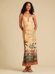 Travachic Women's Vacation Palm Tree Print Hollow Out Sexy Fashion Spaghetti Strap Dress - Multicolor - View 5