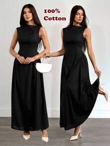 SHEIN Tall 女士金属装饰拉链长裙，夏季新品 - 黑色 - 查看 8