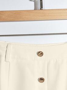 Franclia Elegant Commuter Solid Color Pleated Patchwork Button Skirt, Spring/Summer - Apricot - View 4