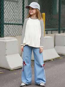 Herbst/Winter Neue Mädchen gestreifte Patchwork Strickpullover, minimalistischer erhöhter locker sitzender Pullover, Nischen Design Schwarz & Weiß Kontrast Langarm Lässig Pullover für Mädchen - Verschiedenfarbig - Übersicht 1