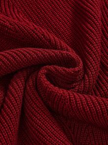 ROMWE 性感优雅撞色蕾丝露肩宽松针织毛衣 - 酒紅色 - 查看 4