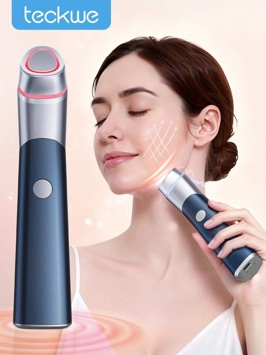 红蓝 LED 灯 EMS 微电流面部按摩器眼部按摩器用于面部提升增强吸收更光滑的皮肤纹理光泽、弹性、下颌线提升、皮肤紧致、真正的玻璃发光设备皮肤护理水疗中心 - 寶石藍 - 查看 1