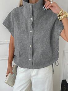 Livesso 女士秋季无袖宽松休闲常规夹克外套 - 淺灰色 - 查看 5