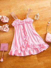 粉色俏皮层叠缎面蝴蝶结可爱洛丽塔音乐节派对性感娃娃公主睡裙