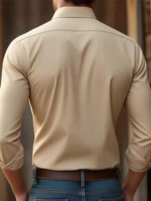 Manfinity Nomadique  Men's Western-Style Brown Loose-Fit Floral Heat-Transfer Long-Sleeve Shirt - Suitable For Halloween, Fall Casual Outings & Western-Themed Events, Also A Thoughtful Gift For Husbands/Boyfriends. - Khaki - View 2