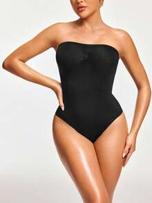 SHAPORA Body de couleur unie pour femme sans bretelles, maintien du ventre et mise en valeur de la poitrine