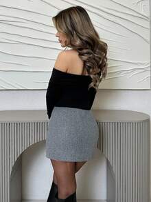 Jemour Blusa de mujer con hombros descubiertos, blusas para salir, blusas de fiesta, blusa de punto - Negro - Ver 2