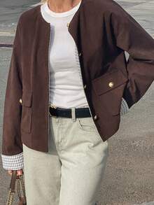 Vivie Lora Chaqueta regular holgada de pana con parches para mujer - Marrón - Ver 4