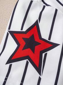 Popeye X SHEIN Tween Boy Casual Striped Cartoon & Letter Graphic V-Neck Short Sleeve T-Shirt, Summer Baseball Clothes Kids Boys Baseball Pajamas Kids Jerseys - Multicolor - View 7