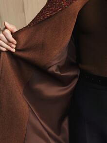 Arave Women's Asymmetrical Scarf Collar Loose Open Front Woolen Jacket, Casual Daily Wear - Rust Brown - View 11