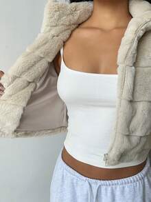 FavEase Women Solid Color Long Sleeve Zip-Up Fleece Jacket, Autumn/Winter Fall Cloth For Women