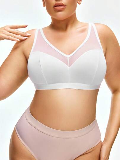 SHAPORA Wireless Curve Bralette, Minimalist, Sheer, Comfortable Plus Size Wireless Bra, White Lingerie