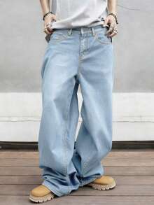 STEELVANCE 男士宽松口袋阔腿休闲百搭牛仔裤 - 淺色水洗藍 - 查看 5