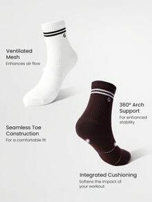GLOWMODE 3 Pairs Cotton Vintage Striped Socks Soft Ventilated Mesh With Jacquard Logo Workout Daily Casual  Spring Summer - White + khaki + dark brown - View 3