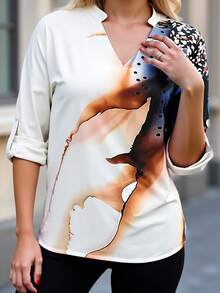 Plus Size Fashionable Tie-Dye Print Shirt, Autumn - Multicolor - View 4