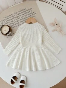 SHEIN Vestido de punto informal para bebé niña con decoración de lazo, otoño/invierno - Blanco - Ver 2