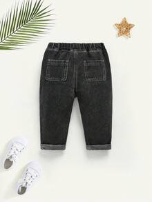 Cozy Pixies 男婴春夏休闲水洗宽松贴袋柔软牛仔裤，男婴夏季休闲牛仔裤 - 灰色 - 查看 2