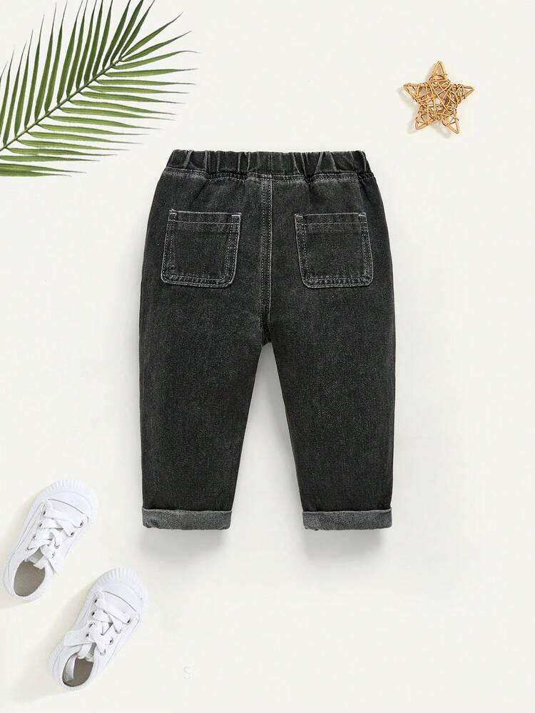 Cozy Pixies Baby Boy's Spring Summer Casual Faded Baggy Patch Pocket Soft Denim Jeans , Baby Boy Summer Clothes Casual Outfits - Grey - View 2