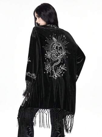 Gothic Snake & Plant Embroidered Velvet Cardigan