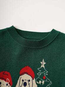 PrepCrw 1 pieza Suéter de cuello redondo verde con gráfico de cachorro lindo, elegante y casual, estilo escolar urbano para niñas preadolescentes, versátil para salidas, reuniones, regreso a la escuela, adecuado para invierno, otoño, Navidad - Verde - Ver 5