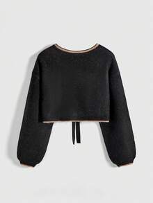 ROMWE Hippie Women's Contrast Color Jacquard Star Rhinestone Embellished Drop Shoulder Crew Neck Cardigan Sweater - Multicolor - View 2