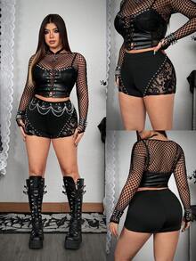 Whyspr Quần short ren cổ điển co giãn mới dành cho nữ cỡ lớn, quần short mini rách gợi cảm, phong cách đường phố Y2K, thích hợp cho các buổi đi chơi, mặc hàng ngày, Giáng sinh, Lễ tạ ơn, Lễ Phục sinh, Tiệc năm mới, Trở lại trường, Tiệc sinh nhật, Lễ hội âm nhạc, Ngày lễ tình nhân, Hòa nhạc, Xuân/Hè/Thu - màu đen - Xem 1