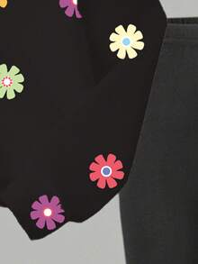 Gemütlicher Herbst & Winter Stil Mädchen Lässig Mode kreative personalisierte frische minimalistische Blume Muster Sweatshirt & Leggings 2-teiliges Outfit, bequemes Outfit - Verschiedenfarbig - Übersicht 4