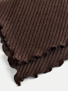 Firerie Kids 少女休闲棕色针织不对称领口弧形下摆修身T恤