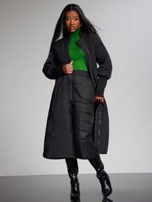 NYA SZN Jacket Outerwear Coat Bomber Jacket Trench Long Sleeve Streetwear Cool Girl Ribbed Knit Maxi Length Festive Holiday Valentines Day Fall Winter Carnival Outfits For Women - Black - View 5